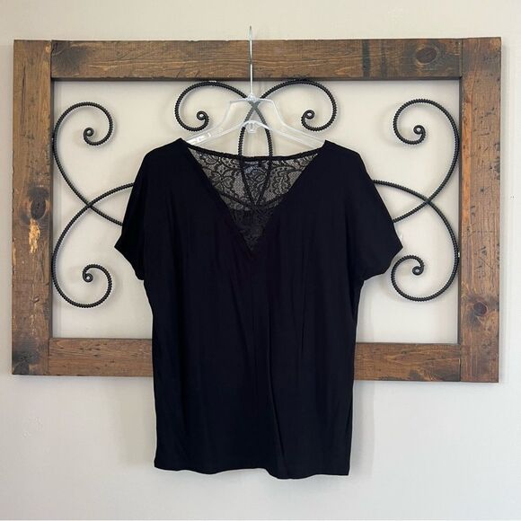 F&F Black Lace V Neck Short Sleeve Slip Over Blouse Size 8 - Picture 4 of 10